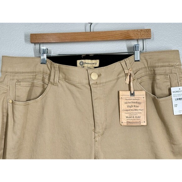 NWT Democracy Cropped Itty Bitty Flare Khaki Jeans Ab Technology‎ Tan Womens 24W - Picture 1 of 11